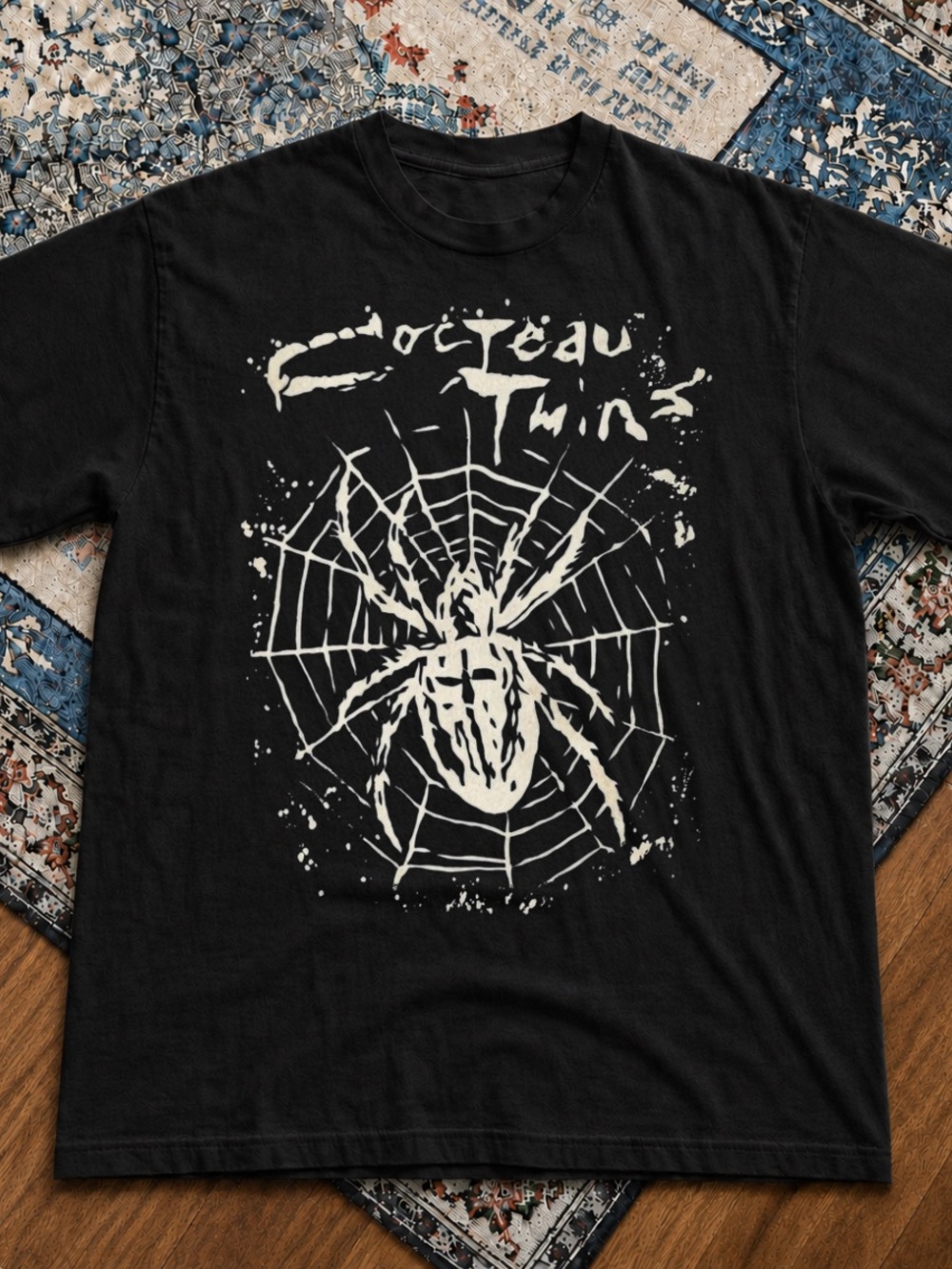 Gildan Black Tee with White Spider & Web Graphic